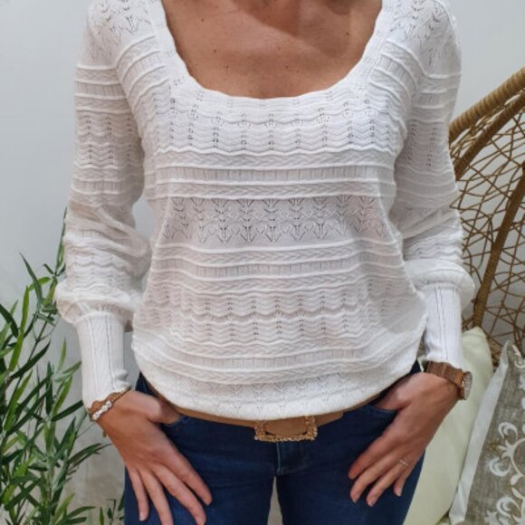 Sézane Ivory White Ronnie Openwork Knit Sweater – Sz S - Picture 14 of 14